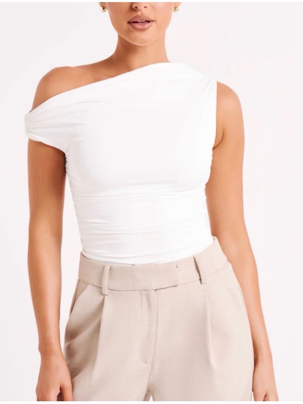 Meshki White One-Shoulder Asymmetric Crop Top
